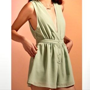 Urban Outfitters small mint green deep V romper.